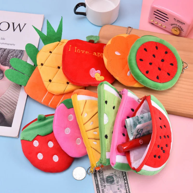 Cute Girls Series Headset Data Cable Storage Bag Soft Plush Watermelon Coin Fruit Purse Wallet Pouch