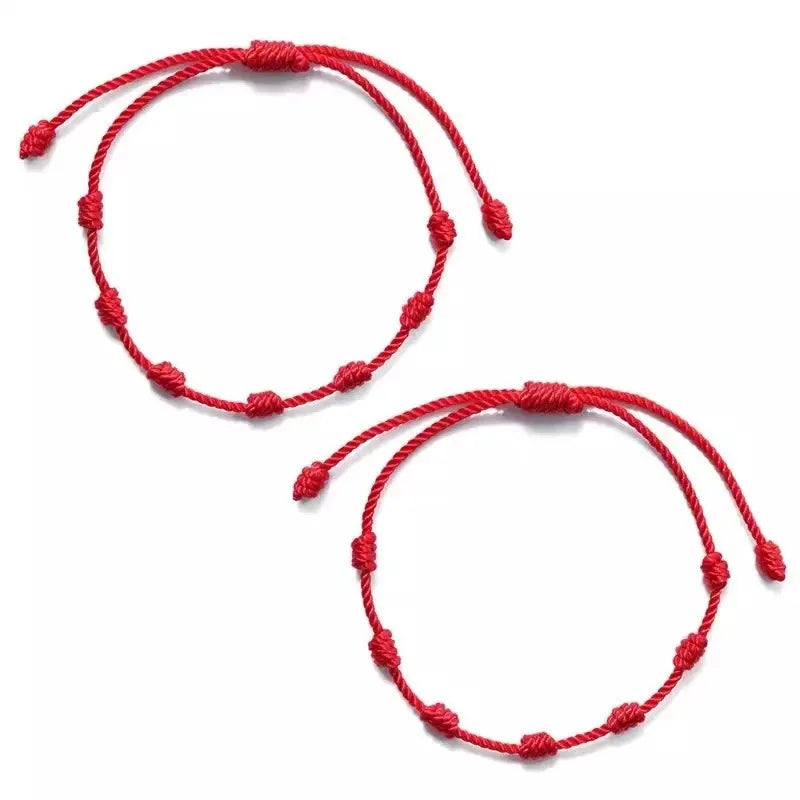 Factory Custom Handmade 7 Knots Adjustable Red Rope Strand Bracelet Classic Geometric Unisex Couple Gift