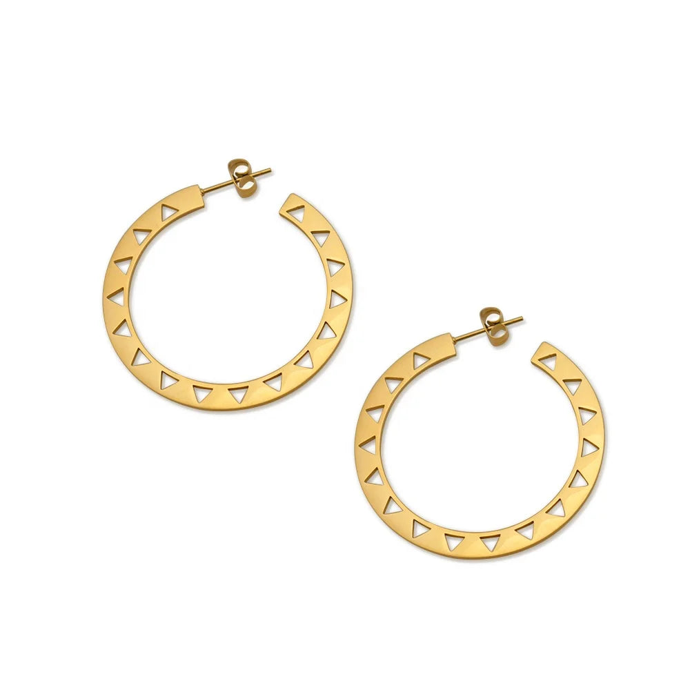 Chris April Holiday Style Fashion Jewelry 316L Stainless Steel Pvd Gold Plated Triangle Geometric Hoop Earring