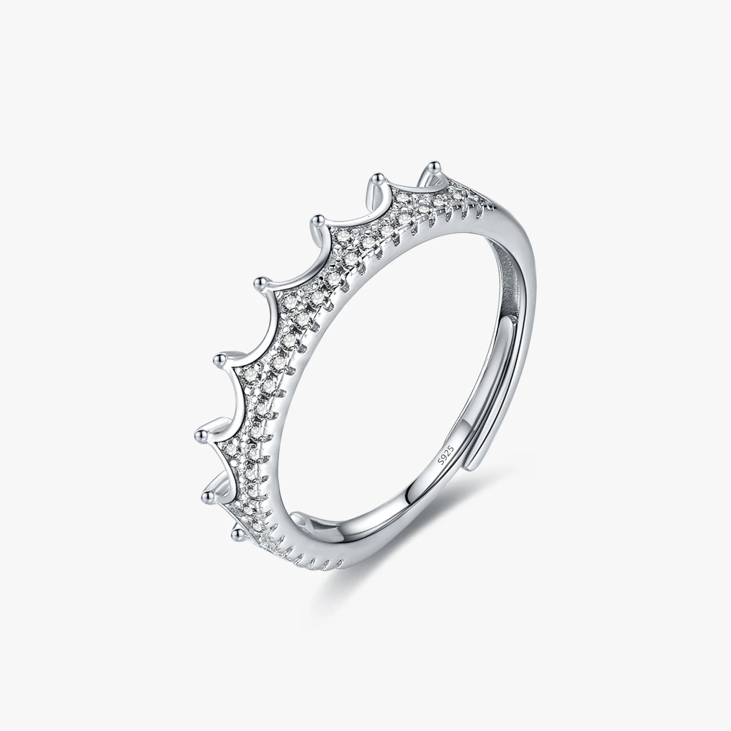 925 Sterling Silver Wedding Statement Fine Jewelry Clear CZ Trendy Open Size Adjustable Adjustable Crown Ring for Women
