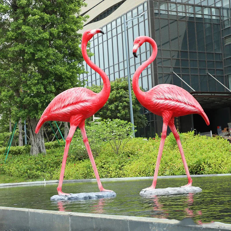 Outdoor Yard Art Life Size Fiberglass Animal Statues pink Flamingo Garden Ornament