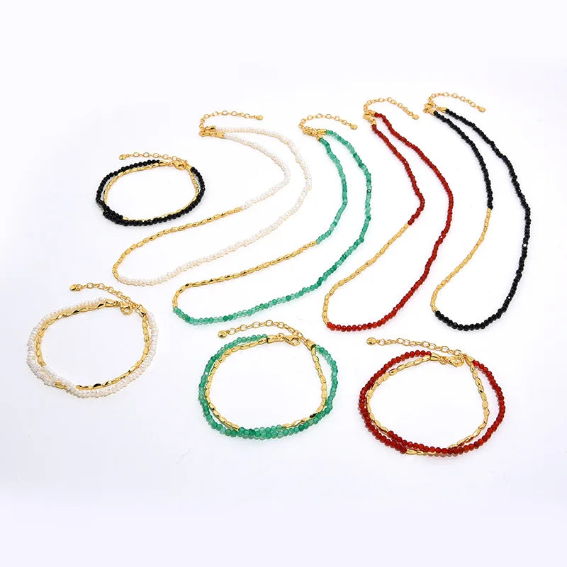 Wholesale Natural Gemstone Bead Necklaces 925 Sterling Silver Boho Necklace Gold Plated Bohemian Jewelry Women