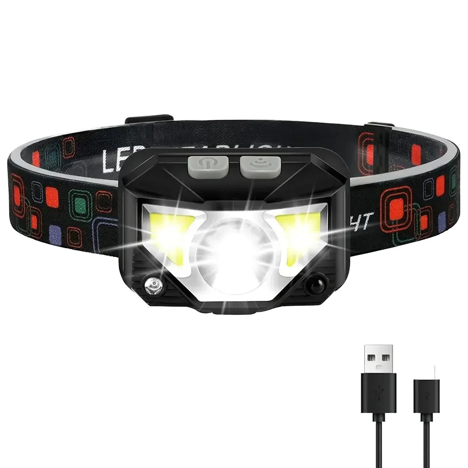 LED Rechargeable USB Type-C Charging Motion Sensor Red Light Camping Outdoor Headlamp with Lithium Ion Battery