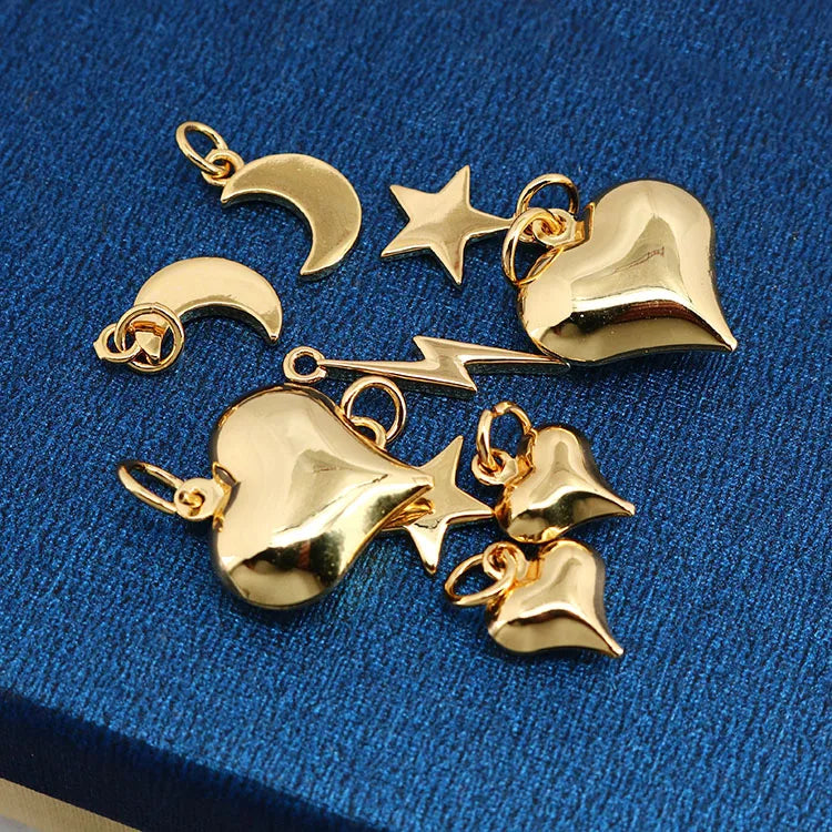 JS1503 Chic Thin MIni Jewelry Supplies 18K Gold Plated Moon Star Lightning Fish Bulgy Puffy Heart Charm Pendants