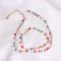Handmade Multicolor rainbow Fashion Trendy Polymer Clay Disc Bead Abs Pearl Choker Necklace Women Beach Jewelry