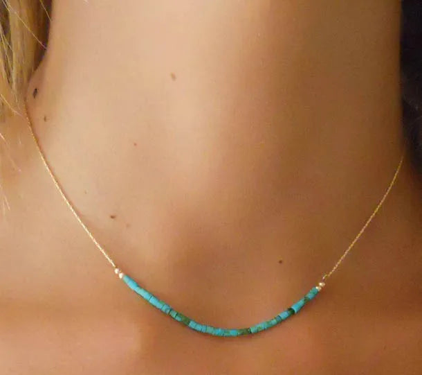 Zooying Gold Filled Seed Bead Turquoise Dainty Gemstone Choker Necklace for Women