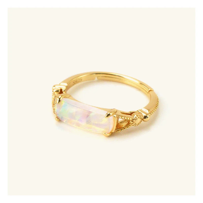 Opal and Diamond Ring with 925 Sterling Silver 14K Gold Plated for Wedding Engagement Anniversary or Gift for Party