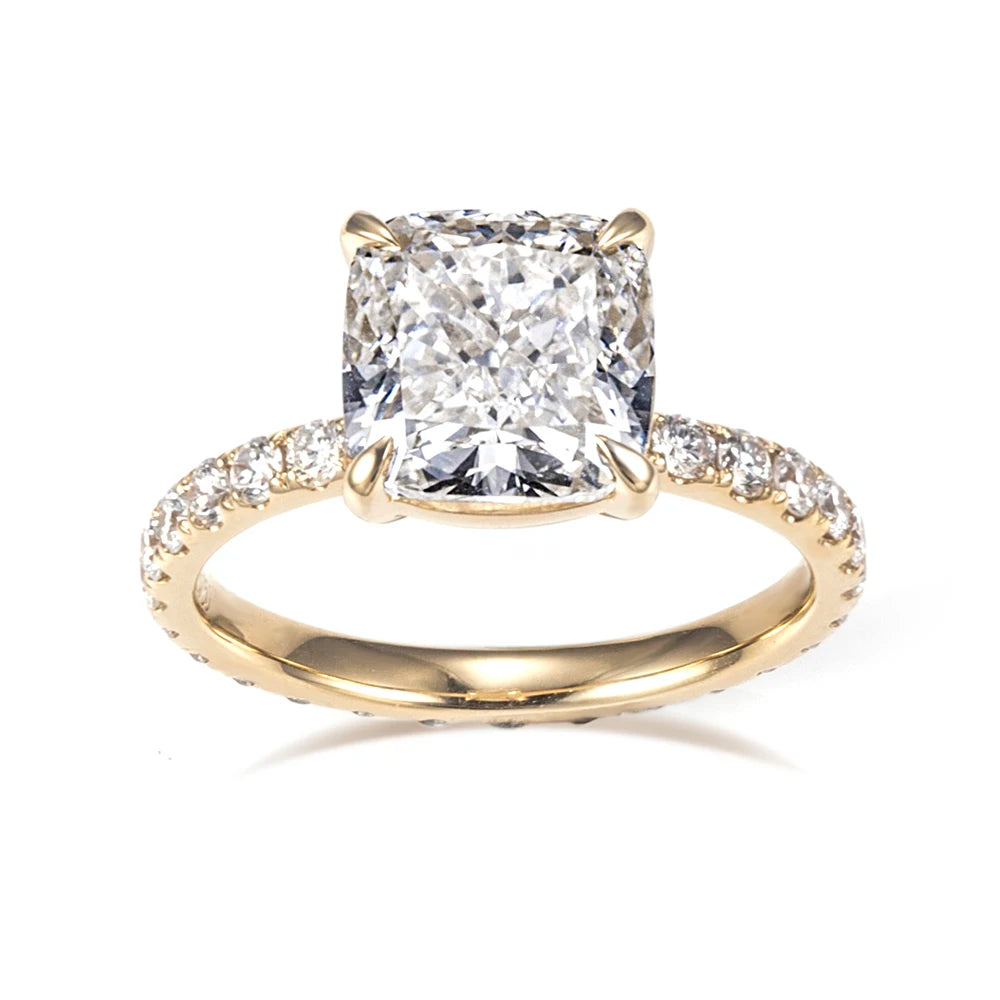 Messi Gems MSR-1639 18k Gold Wedding Engagement Women's Diamond Rings 3.4ct Cushion Cut Lab Grown Diamond Ring