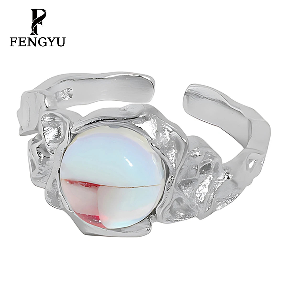 Fine Men Irregular Gemstone Jewelry Rings 925 Sterling Silver Moonstone Adjustable Statement Ring for Women Designer Custom