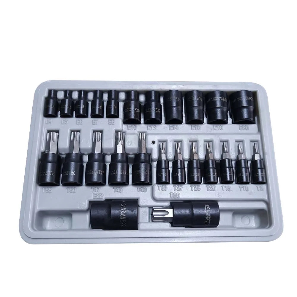 Professional 25 Pieces Torx External E Socket Wrench Set Tool Kit