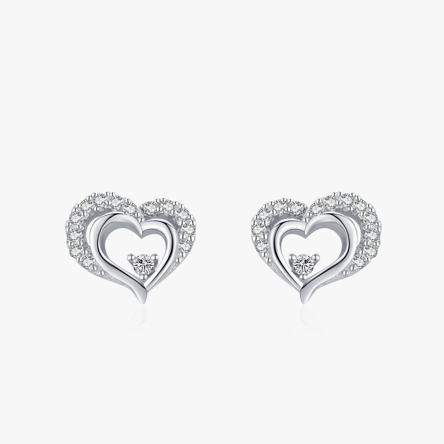 Ailmay Genuine 925 Sterling Silver Charm Heart Clear Zircon Stud Earrings for Women Romantic Wedding Statement Fine Jewelry