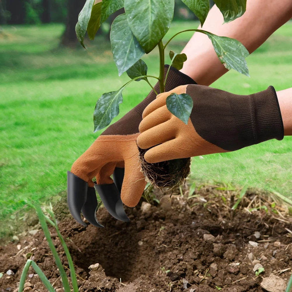 Waterproof Anti-Slip Garden Gloves with Plastic Claws Thorn-Proof Rubber Latex Coating for Digging and Planting