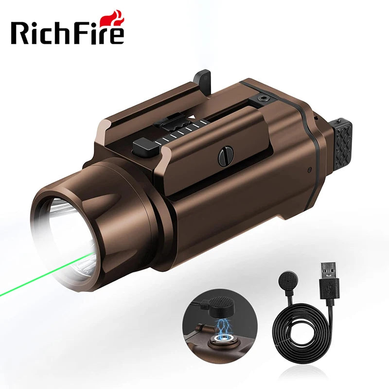 Rechargeable Tactical Laser and 2000lm LED Flashlight with Green Blue Red Beam Shockproof and Waterproof Magnetic Beams Combo