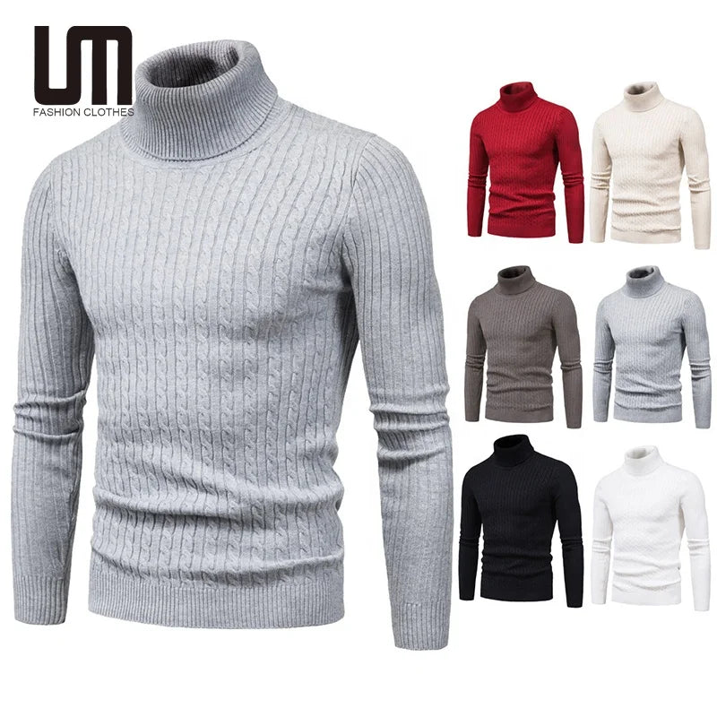 Liu Ming Winter Men Casual New Arrivals Turtleneck Cotton Slim Knitted Pullovers Sweaters