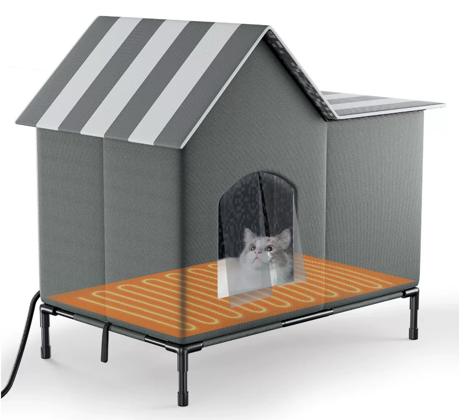 Heated Foldable Cat Shelter Weatherproof Outdoor Cat House Insulated Collapsible Home for Stray Pet Barn