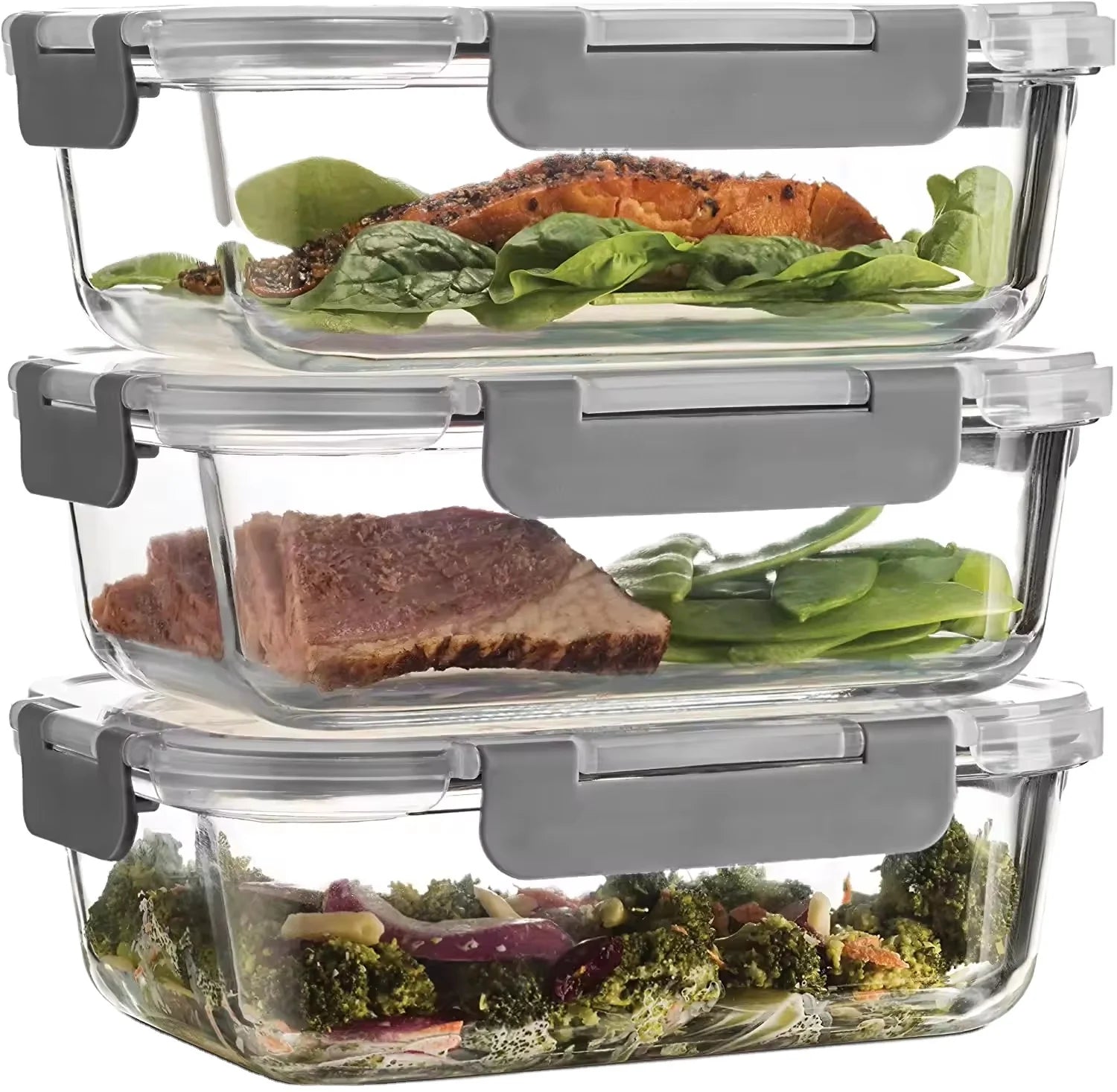 1040ML BPA Free  High Borosilicate  Leakproof Mircrowaveable Glass Food Storage Container Set With Innovation Hinged Lid