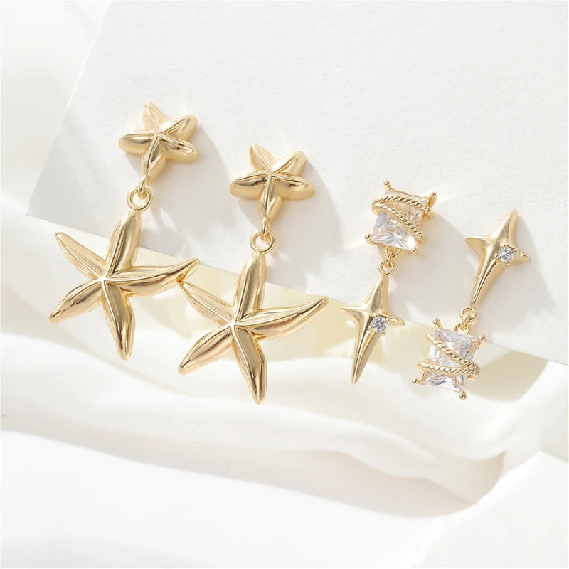 Fashion 14K Gold Plated Ocean Style Special Starfish Design Jewelry Earrings for Women Party Gift Studs Earring