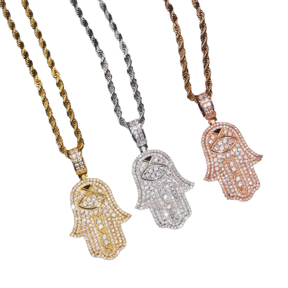 S925 Silver Moissanite Hip Hop Link Chain Handheld Pendant Gold/Silver Plated Unisex MegaBDM