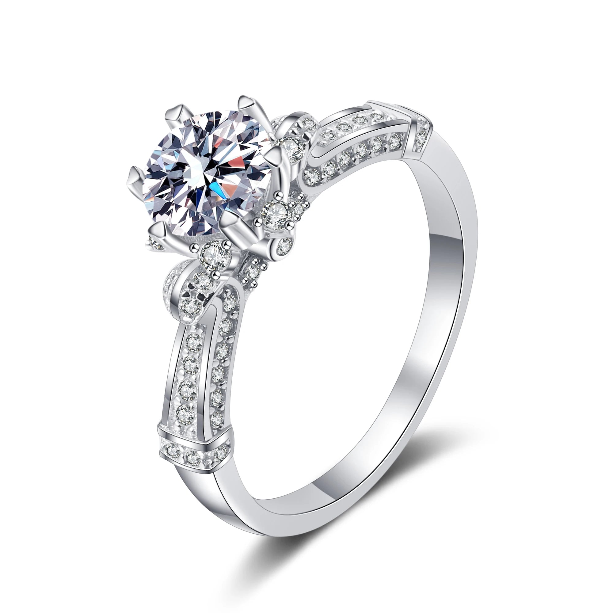 1 Carat D Color VVS1 Moissanite Engagement Ring for Women 925 Sterling Silver Rings for Wedding Birthday with Certificate