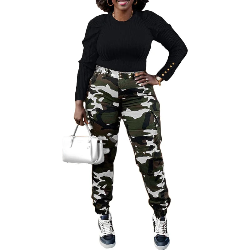 2024 Hot Sell Quality Plus Size Pants for Women Camouflage Cargo Pants With Pockets