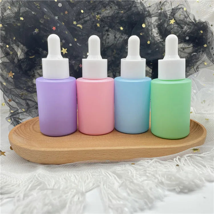 30ml Matt pink Blue Color Glass Essential Oil Flat Shoulder Dropper Bottles