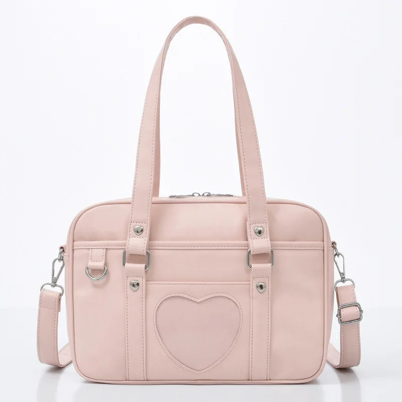 Kawaii Heart-Shaped JK School Bag Anime PU Crossbody Purse Japanese Style Cute Uniform Shoulder Bag Casual & Cosplay Aesthetic