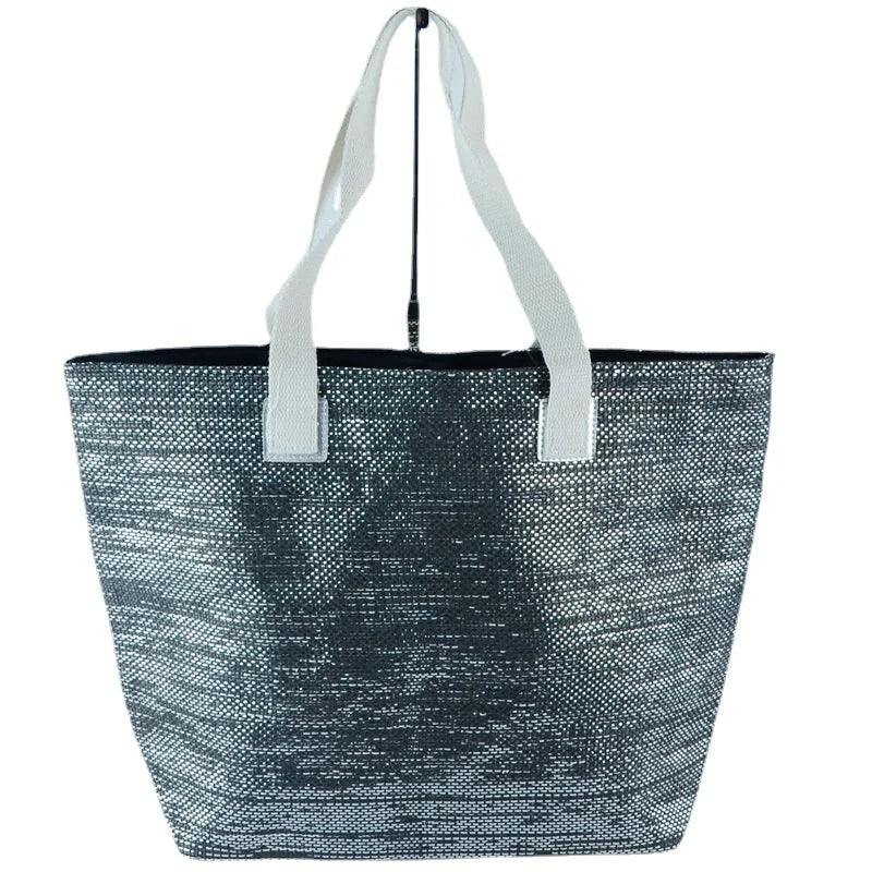 Women's Summer Beach Straw Shoulder Tote Bag Open Closure Cloth Handbag with Embroidery Decoration Supply by Straw Bag Supplier