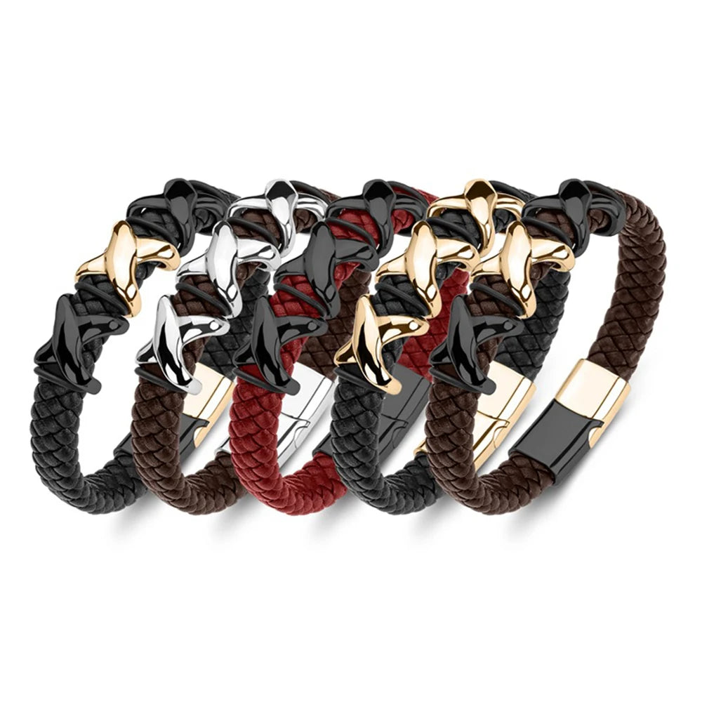 Leather Rope Woven Customized Men Magnetic Bracelet Fashion Accessories Jewelry Stainless Steel Leather Bracelet for Men