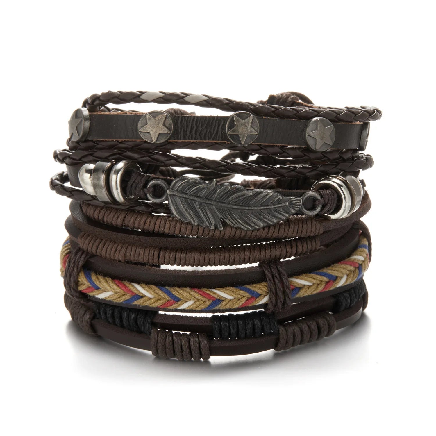 YL Hand-Woven Retro Leather Strap  DIY Gothic Punk Fashion Wrap Bracelets Ethnic Tribe Wooden Bead Wristband Hip-Hop Series