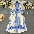 Plus Size Vintage Tunic Midi Dress for Women Empire Printed Lace Dresses Ladies Elegant Dresses Clothes Women