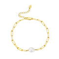 RINNTIN GPB07 925 Silver Pearl Bracelet Baroque Freshwater Pearls Beads Paperclip Chain Gold Plated Bracelets for Women