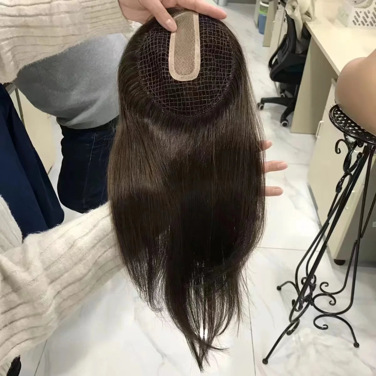 Fishnet Glueless Silk Base Women Topper Raw Virgin Human Hair Dark Brown Sturdy Construction Easy to Wear Fast Deliver