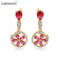 LUOTEEMI Pink Glass Crystal CZ Women Fashion Earrings Cute Girl Ruby Color Jewelry Drop Earrings