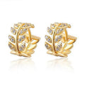 Hot Sale 14K Gold Plated  Diamond Tree Leaves Stud Earring Gold Plated Zircon Leaf Earrings for Women