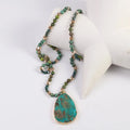 Fashion Boho Jewelry Women Bohemia 6mm Natural Stone Crystal Glass Natural African Turquoise Stone Drop Pendant Necklace