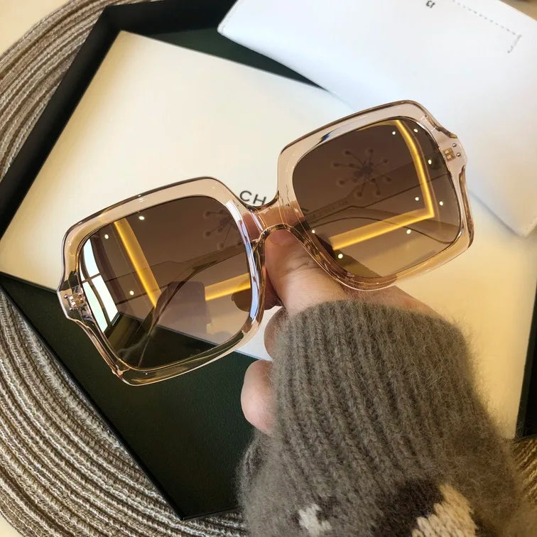 Blue Night Elf Sunglasses Big Round Sun Glasses Oversized Round Lens Sunglasses Brand Large square Frame Bling Sunglasses