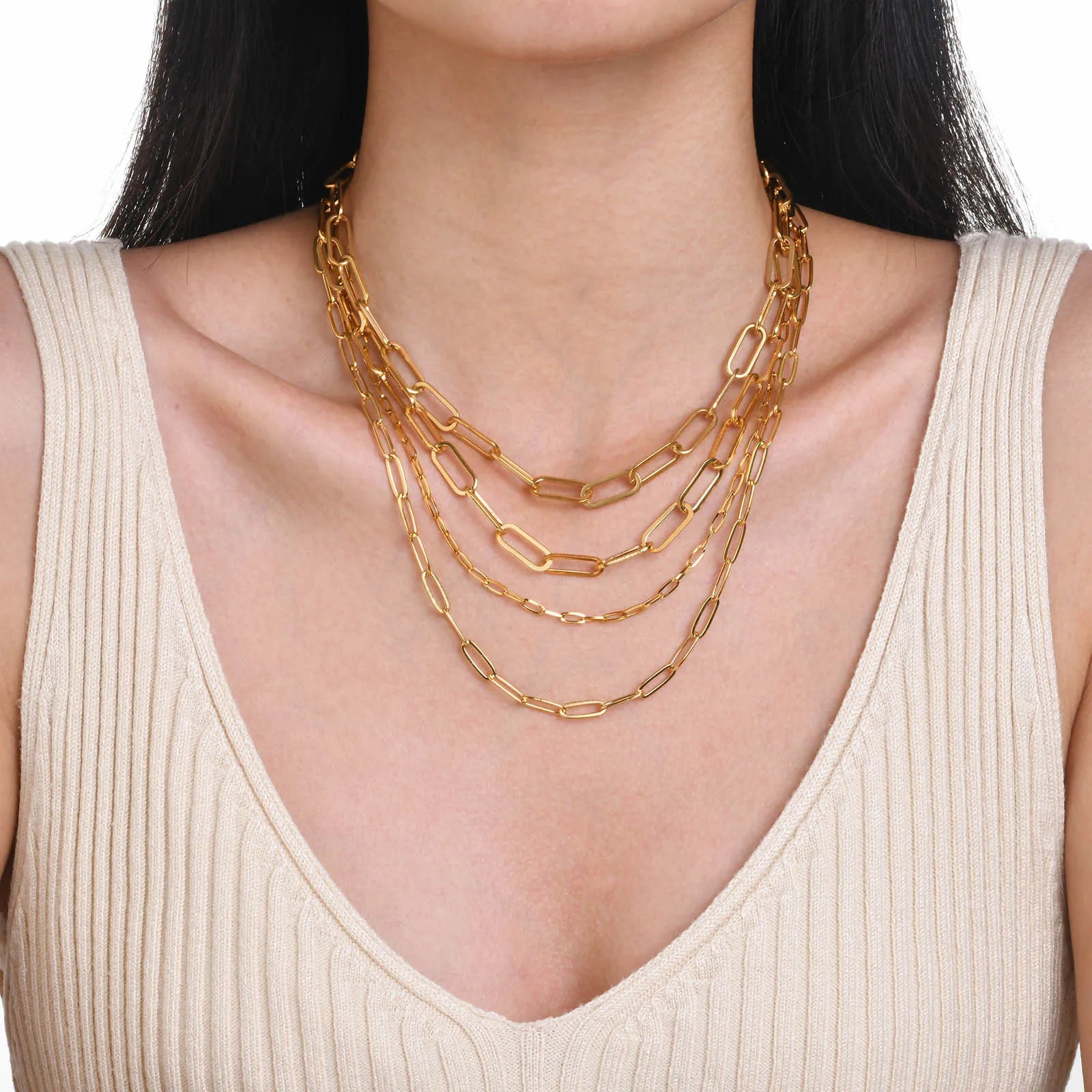Joolim Jewelry Gold Plated Statement Stackable Paper Pin Link Chain Necklace Stainless Steel Jewelry Wholesale