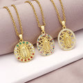 European American Jewelry Colorful Zircon Pendant Necklace Exquisite Diamond Necklace Gold Plated Virgin Mary Necklace
