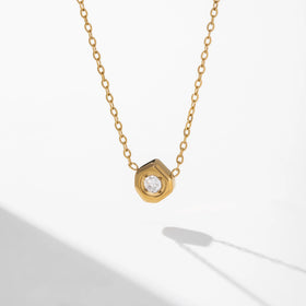 YF2211 Waterproof Jewelry 18K Gold Plated Tarnish Free Geometric Zirconia Pendant Dainty Chain Stainless Steel Necklace