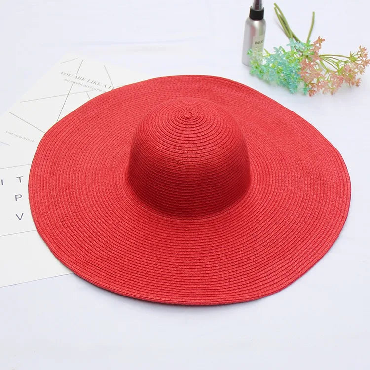 Wholesale Summer Women's Floppy Paper Straw Hat Custom Logo Big Brim Foldable Beach Hat Plain Pattern for Travelers