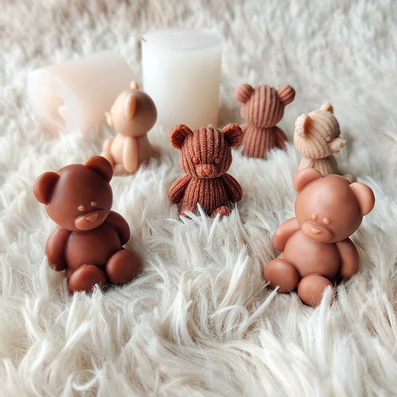 H-0731 Mini Bear Silicone Candle Mold Sweater Bear Ice Cube Making Scented Candles Handmade Soap Ornaments Resin Moulds