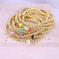 BM1083 Delicate Small 18K Gold Plated Beads with Enamel Multi Colored Geometr Triangle Bead Elastic Bracelets for Women 2021