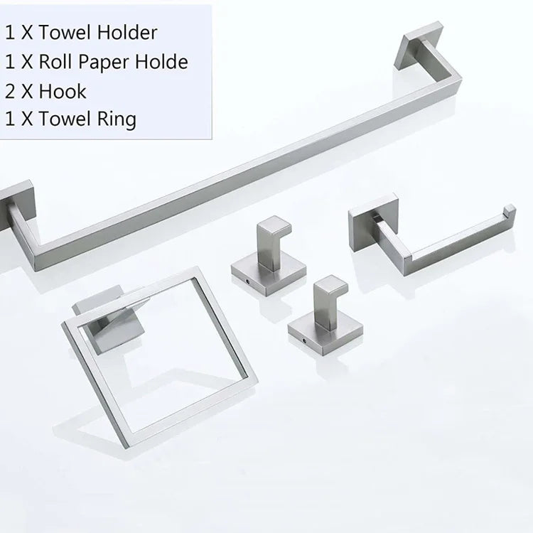Wall Mounted Stainless Steel 5-Piece Bath Room Fittings Set Includes Towel Bar Bathroom Accessories Hardware for Home Hotel Use