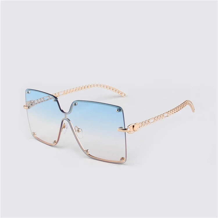 Kenbo Eyewear 2022 New Fashion Unisex Oversize Gradient Sunglasses Vintage Alloy Chain Frame Rivet Square Sun Glasses for Women