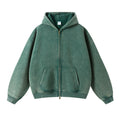 Vintage Acid Stone Wash Pull-Zip  Hooded Sweatshirt Zipper Distressed Heavyweight Oversize Top for Men Fall Winter