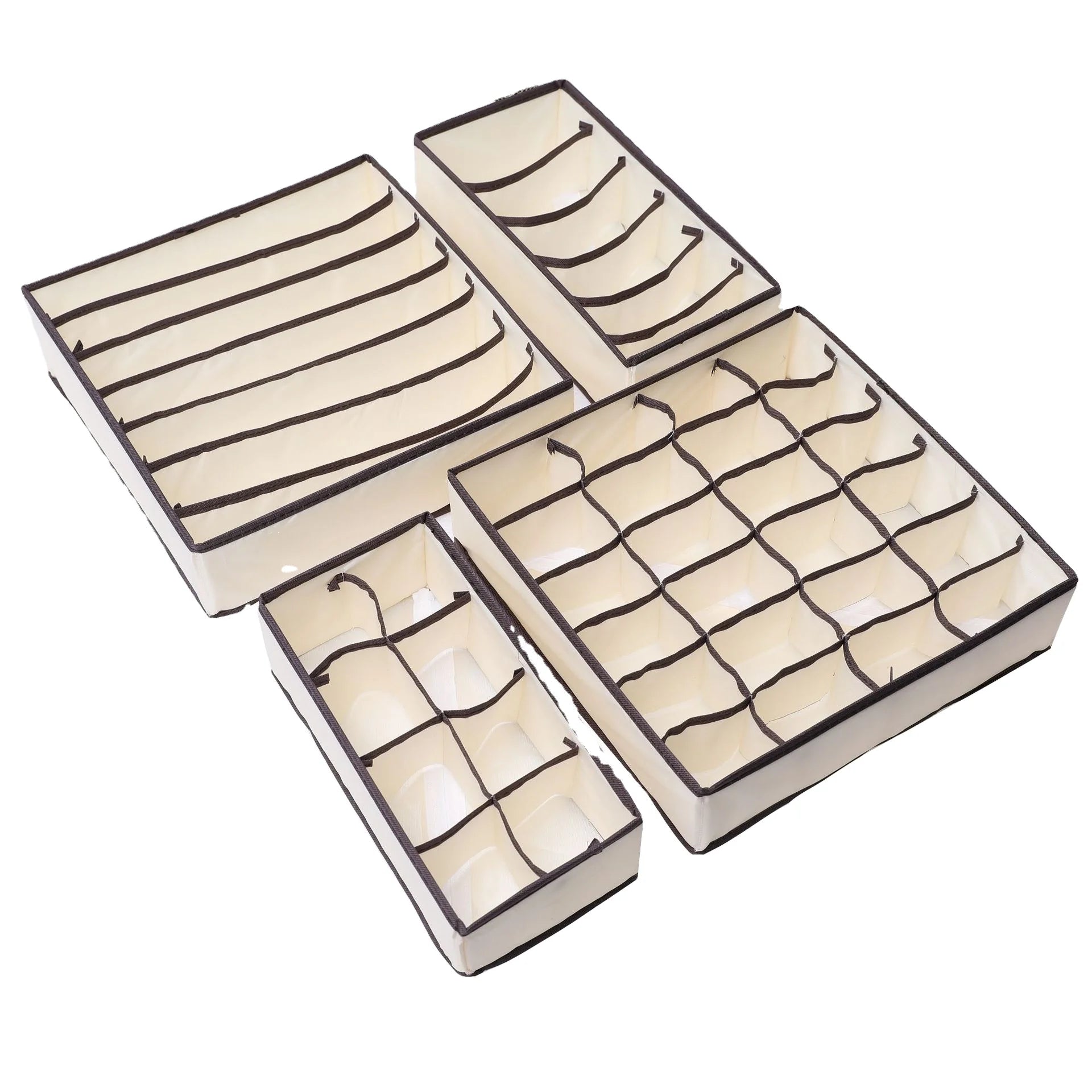 2026 Underwear Organizer Drawer Divider12 Grid Bar Storage Box for Bras Panties Socks Ties Set of 4 Beige