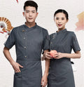 Low MOQ Logo Hot Sale Cook Uniform Kitchen Work Uniform Chef Coat for Restaurant Workwear Unisex Gray Chef Jacket for Hotel bar