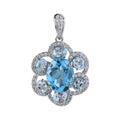 Elegant Rhodium Plated 925 Sterling Silver Natural Swiss Blue Topaz Flower Pendant for Women Fine Pendants Charms