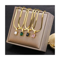 Fashion Zircon Pendant Necklace 18k Gold Plated Flat Snake Chain Stainless Steel Necklace for Women