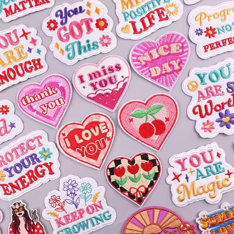 Wholesale Custom Pink Heart Cute Embroidery Iron on Patches Courage Love Fusible Patch for Hats/T-shirt/ Girls/Clothes